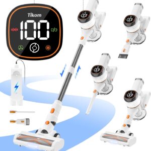 Tikom V500 Akku Staubsauger 450W/40KPa, 6 in 1 Staubsauger Kabellos mit 1.3L Staubbehälter, Akkusauger mit Wechselakku für Teppich, Tierhaare, Hartboden, Weiß