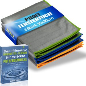 BEXEED® Fenstertücher [3 Stück] | Carbon-Mikrofaser Fenstertücher für 100% streifenfreie Fenster | Fenstertuch streifenfrei für strahlende Sauberkeit | 30x30cm
