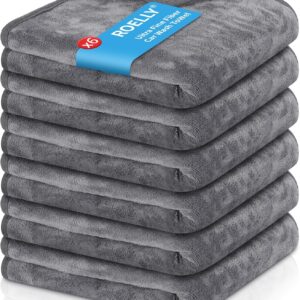 ROELLY Mikrofasertücher-Autowaschtuch, 6-Teiliges Poliertuch Auto-Set, Super Saugfähiges Auto Trockentuch, 40 X 40 cm, für Die Autoreinigung und Polierpflege, Grau