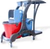 Hypafol Putzwagen Reinigungswagen | 2x25l Eimer | Doppelfahrwagen inkl. Moppresse, Utensilbehälter & Abfall-Eimer | für Gebäudereinigung, Hotelservice, Gastronomie, Großküche, Büroreinigung oder Arzt