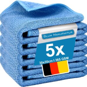BLUM MANUFAKTUR 5er Set Mikrofasertuch (30×30 cm) – 5X Mikrofasertücher – Super Soft 365 GSM Reinigungstücher für Auto, Bad, Küche