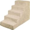 BOUTIQUE ZOO Hundetreppe 50 cm hoch | Katzentreppe Haustiertreppe | 5 Stufen | Hunde Katzen Haustier | für Bett und Auto | Trepp für kleine Hund | Plüschbezug | Farbe: Beige