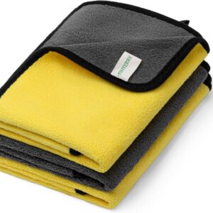 FINTERRY Auto Trockentuch Microfasertuch Autopflege Saugstark 600GSM 40x40cm für kratzfreies Trocknen Motorrad Mikrofaser Handtuch Gelbe Farbe Doppelseitige Microfasertücher Poliertuch 3er Set