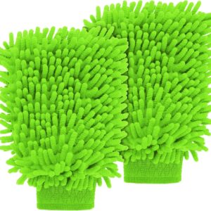 Sibba 2Stück Microfasertuch Waschhandschuh Auto Waschlappen Nanofasertuch Set für Autopflege Autowäsche Pflegehandschuh Langer Griff Schwamm Innenreiniger Trocknen Kratzschutz Waschtücher Webtuch Grün