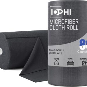 iophi 80 Stück Mikrofasertücher, Wiederverwendbare Putzlappen, Microfasertücher auf Rolle für Auto, Haus und Küche Abreißbare Lappen in 30 x 30 cm, Dunkelgrau