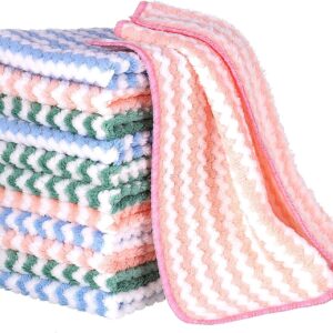 Fuyamp 12 Stück Mikrofaser Reinigungstücher, Küche Shiny Wipes Tücher, Wiederverwendbar Stark Saugfähig Putzlappen, Mehrzweck Korallenvlies Putztuch Fenster Tücher(25*25cm)