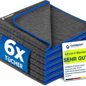 Carbigo® Profi Mikrofasertücher mit 380 GSM – Extrem saugstark & lackschonend dank weicher Mikrofaser – Fusselfreie Poliertücher zur Reinigung von Auto und Motorrad – Auto 40x40cm (6)