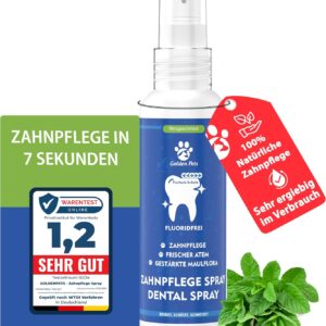 TESTNOTE SEHR GUT – Dentalspray für Hunde & Katzen 200 ml – Zahnpflege Dental Spray gegen Mundgeruch und zur Vorbeugung von Zahnstein- Zahnreinigung & Zahnsteinentfernung 100% natürlich Golden Pets