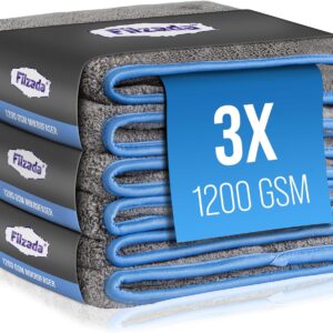 Filzada® 3X Lackschonendes Mikrofasertuch Auto Mit 1200 GSM – Unfassbare Saugkraft Und Fusselfrei Dank Extrem Weicher Mikrofaser – Auto Poliertücher Zur Professionellen Autopflege in 42x48cm (3)