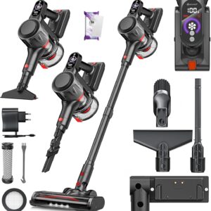 KESSER® Akku Staubsauger kabellos bis 70 Min. Laufzeit & Leise | Akkustaubsaguer mit LED Display Stabstaubsauger beutellos mit Anti-Tangle-Bodenbürste für Hartböden Teppich Tierhaare