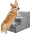 Hundetreppe für kleine Hunde – 3 Stufen Hunde Treppe 43cm hoch – Schaumstoff Hundetreppe Sofa – Sicher und stabil – Abnehmbarer waschbarer Bezug – Anti-Rutsch-Boden – Haustiertreppe Hund Hellgrau