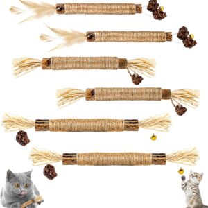ALTcompluser 6 Stück Katzenminze Sticks, Kausticks für Katzen, Katzen Zahnpflege Spielzeug, Dental Kau-Sticks helfen bei Zahnstein & Mundgeruch Gesund Hygiene Zahnpflege