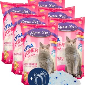 Lyra Pet® | 6 x 5 L = 30 L Lyra Power Silica Silikat Katzenstreu + Geschenk |100% Kieselgel | Keine Klumpenbildung | Neutralisiert den Geruch | Staubfrei & Unparfümiert | Hygienisch & Saugstark