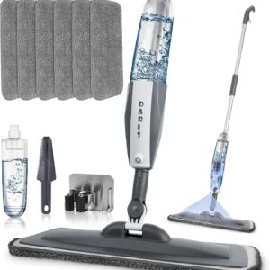 Mopps für die Bodenreinigung,Bodenwischer mit Sprühfunktion mit 6 Waschbaren Mikrofaserbezug,1 Schaber,1 Mopphalter,für Trocken-Nassmopp für Wischmopp für Wände,Hartholz,Vinyl,Laminat,Keramik,Fliesen