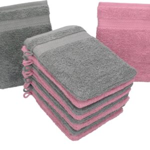 Betz 10 Stück Waschhandschuhe Premium 100% Baumwolle Waschlappen Set 16×21 cm Farbe Altrosa und anthrazit