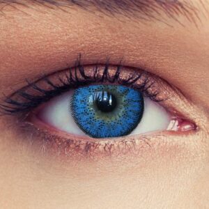 DESIGNLENSES blaue Kontaktlinsen, 1 Paar/ 2 St. ohne Stärke natürlich wirkende Monatslinsen, gut deckende Farbe + Aufbewahrungsbehälter „Natural Aqua“