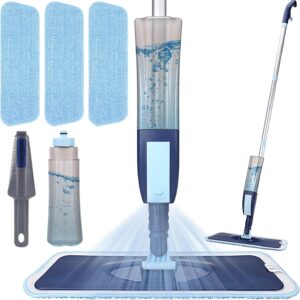 Bodenwischer mit Sprühfunktion, Nass Trocken Wischmopp für Hartböden Laminat Fliesen Küchen, Sprühwischer mit 3 Waschbar Mikrofaser-Wischbezug und 400ML Wassertank