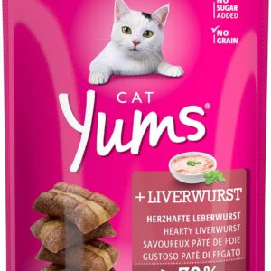 Vitakraft Cat Yums, Katzensnack, mit herzhafter Leberwurst, extra fleischig, mit sichtbarer Füllung, im wiederverschließbaren Beutel, ohne Zusatz von Zucker und Getreide (1x 40g)