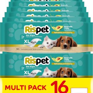 Rispet Hygienische und reinigende Tücher XL, Avocado und Seide, für das Fell von Hunden, Katzen und Haustieren, 864 Tücher