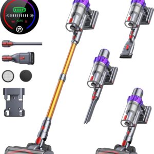 BuTure VAC 450W Akku Staubsauger, Selbststehend Staubsauger Kabellos mit Automodus,Touchscreen,55 Min.Lange Laufzeit. LED-Licht, 1.5L Staubbehälter, Anti-Tangle-Burste für Tierhaare/Teppich/Hartböden