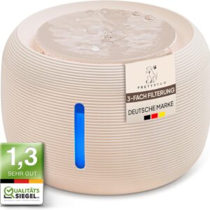 Pretty Paw© Katzenbrunnen [NEUEINFÜHRUNG] Super leiser, BPA-freier 2.5L Trinkbrunnen für Katze mit LED und Aktivkohlefilter I Leicht zu reinigender Katzen Trinkbrunnen I KatzenOase Pro