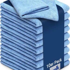 wolk Mikrofasertücher – 10 Stück – Größe: 40 x 40 cm – Farbe: blau – Material: Polyester/Polyamid – Lappen, Reinigungstücher, Putztücher – Bad, Kuche, Gastronomie