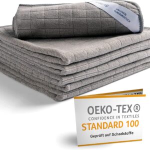 washly Mikrofasertücher in Spitzenqualität mit Oeko-TEX Siegel – Premium Mikrofaser Putztücher speziell für Küche Bad und Haushalt – saugstark, weich und fusselfrei (6er Pack 30 x 30 cm, Grau)