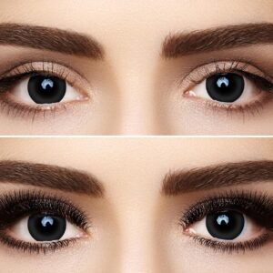 Farbige Kontaktlinsen Jahreslinsen Meralens 1 Paar schwarze Crazy Fun Black Out. Topqualität zu Fasching Karneval Fastnacht Halloween mit Kontaktlinsenbehälter | Ohne Stärke