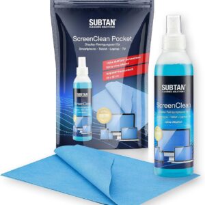 SUBTAN ScreenClean Pocket – Display-Reinigungsset für unterwegs – 100ml Display Reiniger + Display-Tuch 30×38 cm – Set für Smartphone und Tablet – Made in Germany