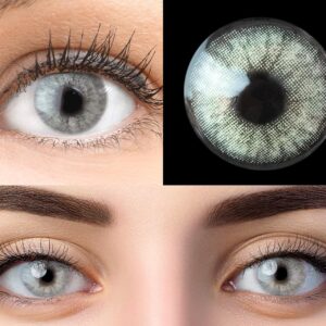 GLAMLENS Keira Gray Grau + Behälter | Sehr stark deckende natürliche graue Kontaktlinsen farbig | farbige Monatslinsen aus Silikon Hydrogel | 1 Paar (2 Stück) | DIA 14.20 | Ohne Stärke