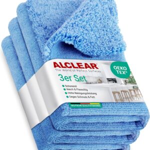 ALCLEAR 820203K_3 3er Set Mikrofasertücher für Hochglanzküchen, Microfaser Küchentuch, Geschirrtuch Küche, 40×40 cm, reinigt ohne Kratzer und Streifen