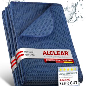 ALCLEAR Auto Trockentuch Waffeltuch – 2er Set – Premium Mikrofasertücher Auto extra saugstark – 60x40cm – Kratzfreies Trocknen vor Autopolitur & nach Felgenbürste – Mikrofaser Trockentuch – Blau
