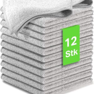 Kemes Mikrofaser Putztücher Set 12x Stück streifenfrei Reinigungstücher Poliertuch Microfaser | 30×30 cm (Grau, 12)