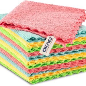 Okaei Mikrofasertücher 12 Stück, Reinigungstücher, Fusselfrei Streifenfrei randlos durch Ultraschallschnitt Weich Sehr Saugfähig, Für Haus, Bad, Auto,Küche, 30×30 cm, Grammatur: 260g/m²