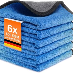 Kemes Mikrofasertücher Auto Innenraum Haushaltsreinigung Putztücher 500GSM Mircofaser Poliertuch 30x30cm (Blau, 6)