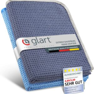 Glart 47TB 2er Set Auto Microfasertuch Trockentücher für Autopflege, Autolack, Motorrad, Küche, Geschirr – Mikrofasertuch Waffel Trockentuch – 70×40 cm blau, Mikrofasertücher auch für Fensterputzer