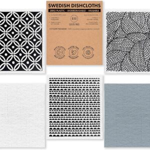 SUPERSCANDI schwedische Geschirrtücher 5-Pack 100% Biologisch Abbaubar & Kompostierbar | Wiederverwendbare & Lebensmittelsichere Spültücher | Für Jede Oberfläche Geeignete Spüllappen | Artdeco Weiß