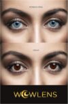 WOWLENS Sehr stark deckende und natürliche blaue Kontaktlinsen farbig DUBAI BLUE + Kontaktlinsenbehälter I 1 Paar (2 Stück) I DIA 14.00 I 0.00 Dioptrien I ohne Stärke I Eisblaue Dunkelblau