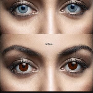 WOWLENS Sehr stark deckende und natürliche blaue Kontaktlinsen farbig DUBAI BLUE + Kontaktlinsenbehälter I 1 Paar (2 Stück) I DIA 14.00 I 0.00 Dioptrien I ohne Stärke I Eisblaue Dunkelblau