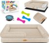 Lovpet® Orthopädisches Hundebett Hundekissen Hundekorb Relax, Inkl. Napf + 3X Kauknochen, Hundesofa für Kleine, Mittelgroße & Große Hunde, Bezug abnehmbar und waschbar, 106x80x22cm Beige