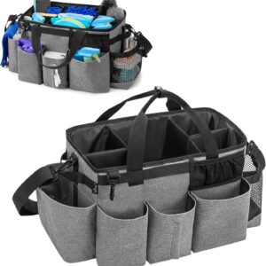 LoDrid Tote Reinigungstasche mit 4 Faltbaren Trennwänden, Tragbarer Reinigungsmittel Organizer mit Seitlichen Griffen und Schultergurt, Grau, nur Tasche