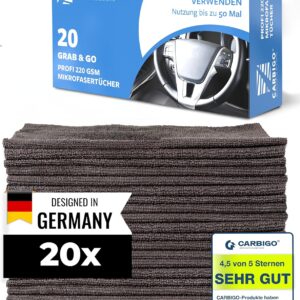 Carbigo® Box mit 20x Profi Mikrofasertücher – Saugstarke Reinigungstücher Dank weicher Mikrofaser – Praktische Microfasertücher für Auto und Haushalt – 25x25cm (1)