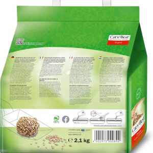 Cat’s Best Original Katzenstreu, 100% pflanzliche Katzen Klumpstreu mit maximaler Saugkraft – bekämpft Gerüche natürlich aktiv, 2,1 kg/5 l (Packung mit 2)