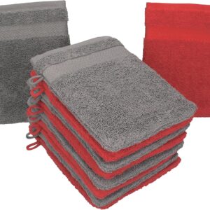 Betz 10 Stück Waschhandschuhe Premium 100% Baumwolle Waschlappen Set 16×21 cm Farbe rot und anthrazit
