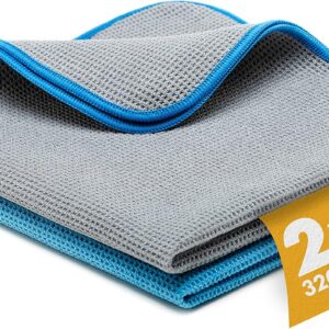 LICARGO® 2X Waffeltücher – Mikrofaser Waffeltuch für kristallklare Autoscheiben ohne Streifen & Schlieren – Scheibentuch mit 320 GSM – Waffeltuch Autoscheibe, Microfasertuch Glas – 50×40 cm