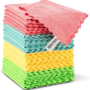 Okaei Microfasertücher 24 Stück, Reinigungstücher, Allzwecktücher, Fusselfrei Streifenfrei randlos durch Ultraschallschnitt Weich Sehr Saugfähig, Für Haus, bad, Auto,Küche, 30×30 cm, Grammatur:260g/m²
