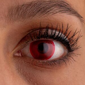 LEXXOO Kontaktlinsen Farbig, 1 Paar (2 Stück) – „Evil Eyes“ – Farbige Kontaktlinsen ohne Stärk für Fasching, Halloween, Karneval & Cosplay, Rote Kontaktlinsen mit UV-Schutz