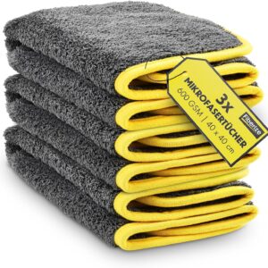Fiberize® Mikrofasertücher Auto (3er Set) – flauschig weich & extrem saugstark – 100% fusselfrei Microfasertuch Autopflege, Mikrofasertuch Trockentuch, Poliertuch 600GSM, 40x40cm, 3 Stück