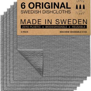 SUPERSCANDI Putzlappen im 6er Pack – 100% Biologisch Abbaubar & Kompostierbar | Wiederverwendbare & Lebensmittelsichere Spültücher Ohne Plastik | Für Jede Oberfläche Geeignete Spüllappen | Grau