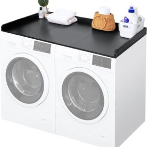 Waschtrockner-Arbeitsplatte, 69,8 cm B x 137,2 cm L, Wäsche-Arbeitsplatte mit Kantenschienen, Wäsche-Topper für Waschmaschine und Trockner mit rutschfesten Pads, Schwarz (Holz